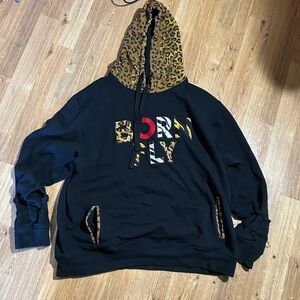 Born Fly Black Hoodie with Leopard Print